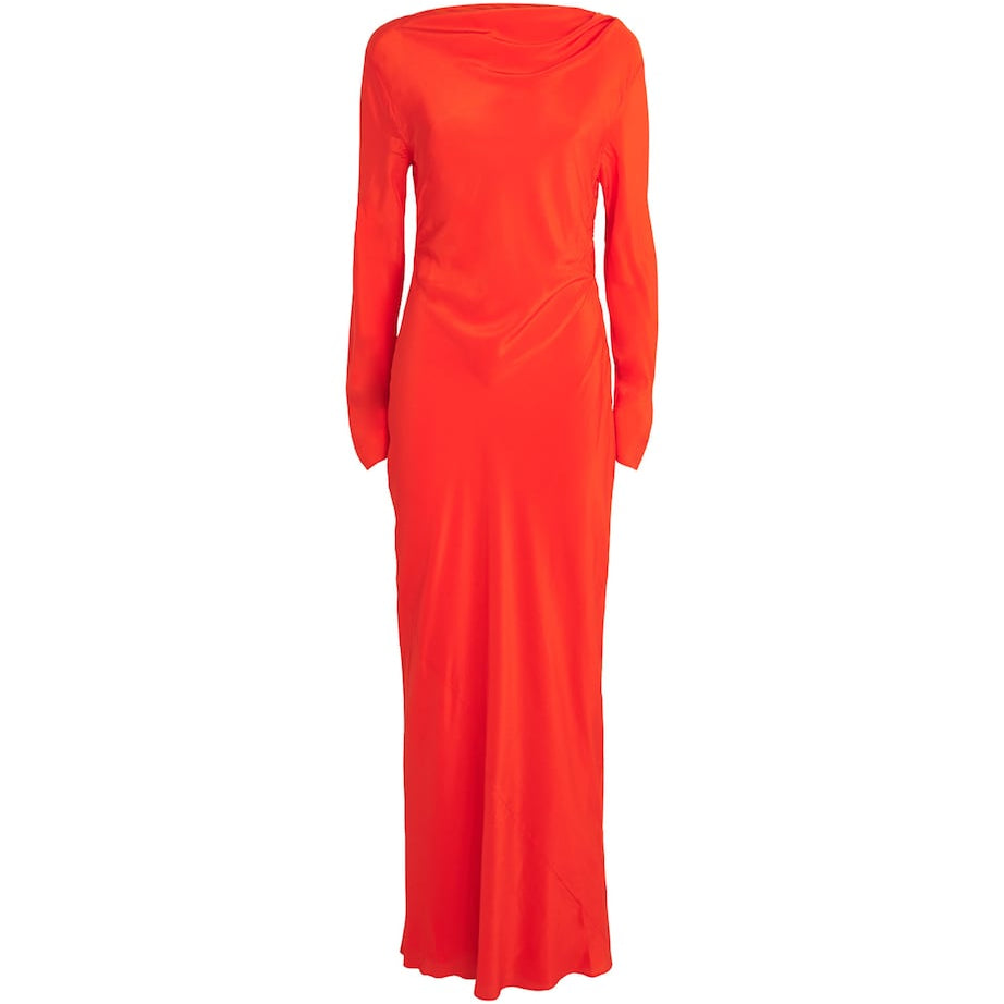 SIR. Orange Silk Gathered Fresca Maxi Dress