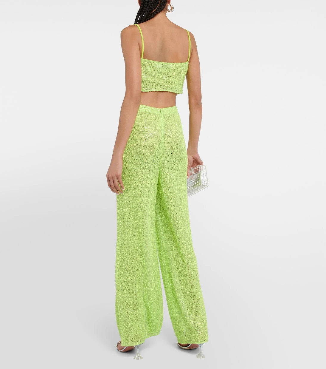 Self-Portrait - Cowl neck embellished cropped top