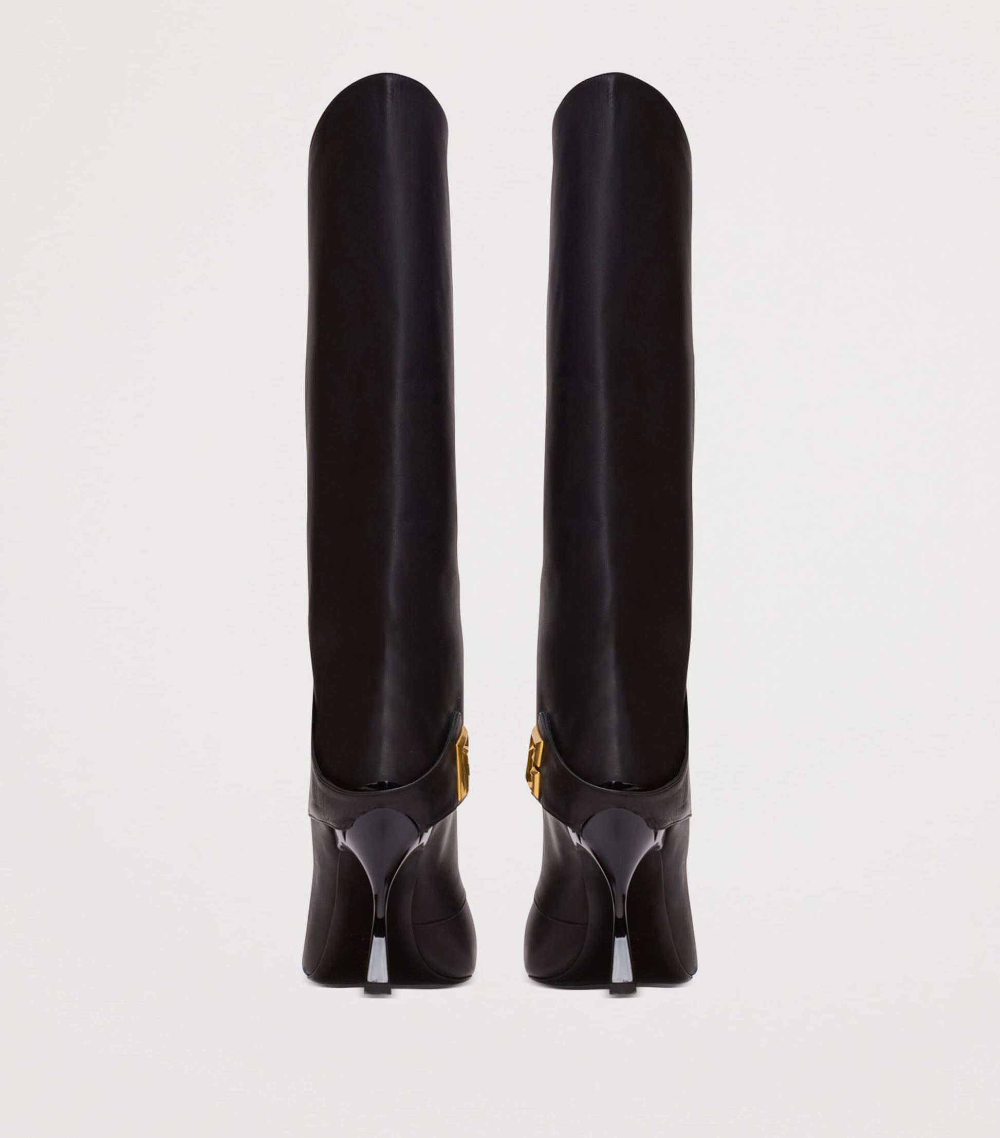 Black Leather Twist Heel Boots 95