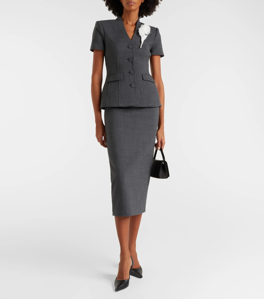 Self-Portrait - Peplum floral-appliqué midi dress