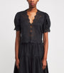 Black Ramie Lace-Trim Idella Blouse