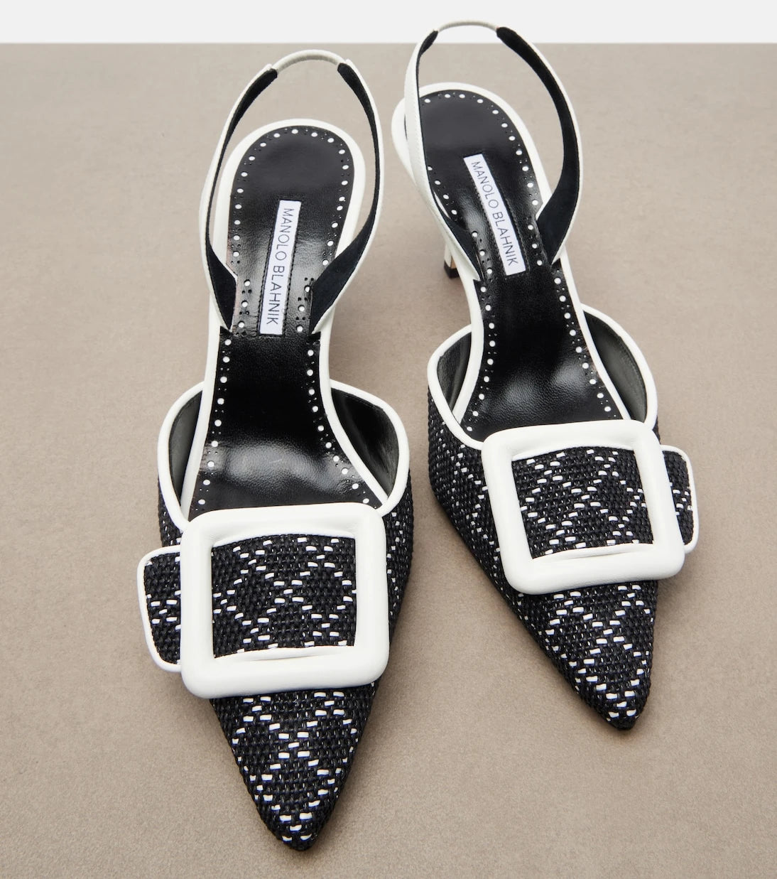 Manolo Blahnik - Maysli raffia-effect slingback pumps