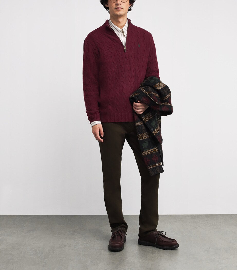 Polo Ralph Lauren Burgundy Wool-Cashmere Quarter-Zip Sweater