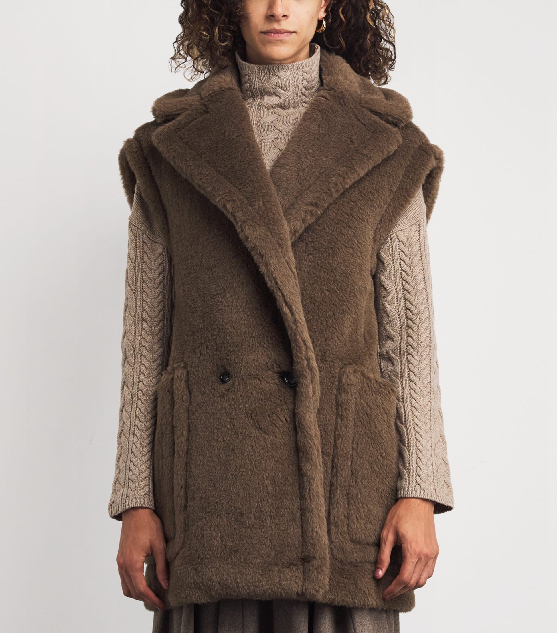 Max Mara Brown Alpaca-Wool-Silk Sleeveless Coat