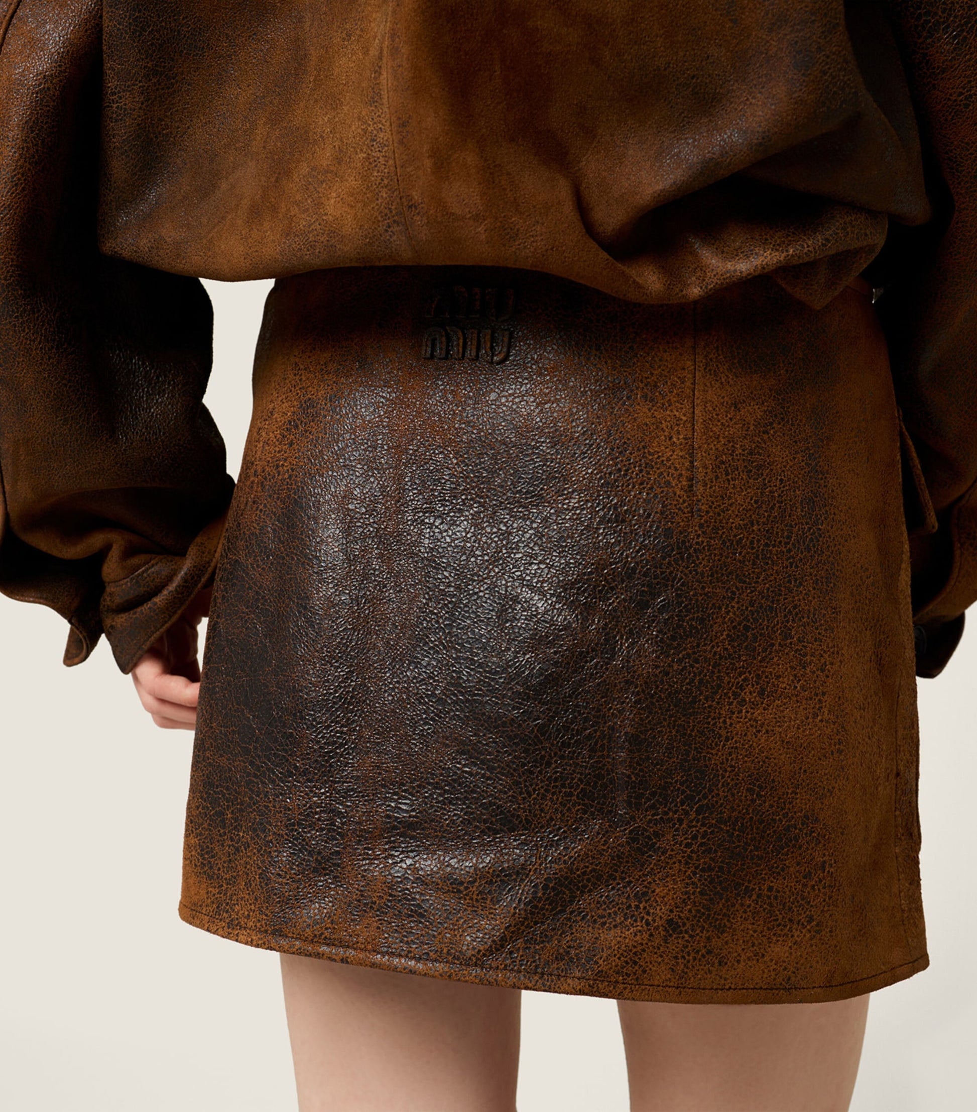 Miu Miu Brown Waxed Suede Mini Skirt