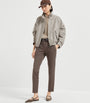 Brunello Cucinelli Brown Virgin Wool Check Bomber Jacket