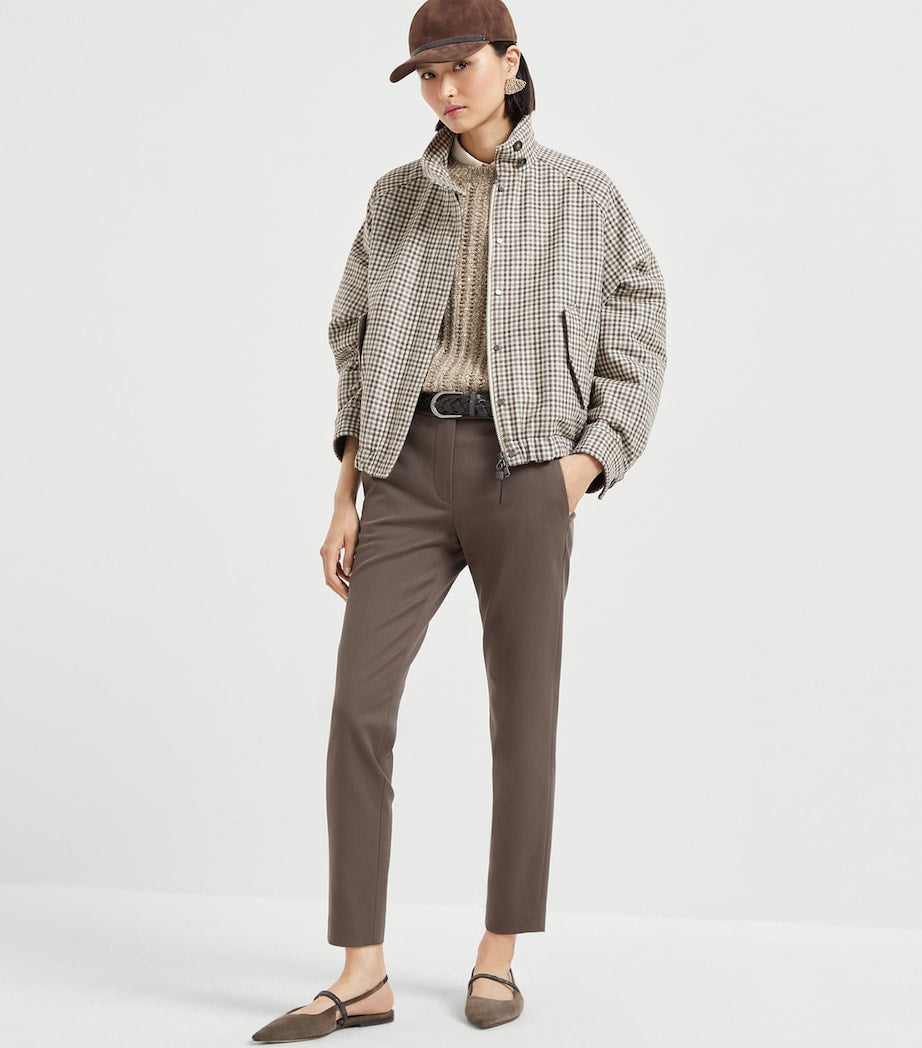 Brunello Cucinelli Brown Virgin Wool Check Bomber Jacket