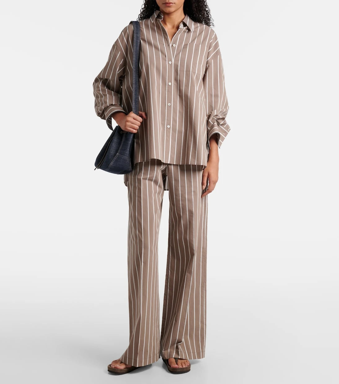 Brunello Cucinelli - Striped cotton-blend wide-leg pants