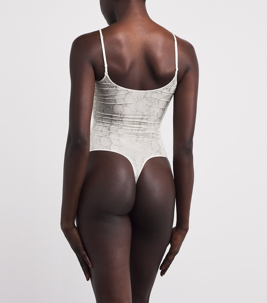 Skims Multi Milky Sheer Snake Print Thong Bodysuit