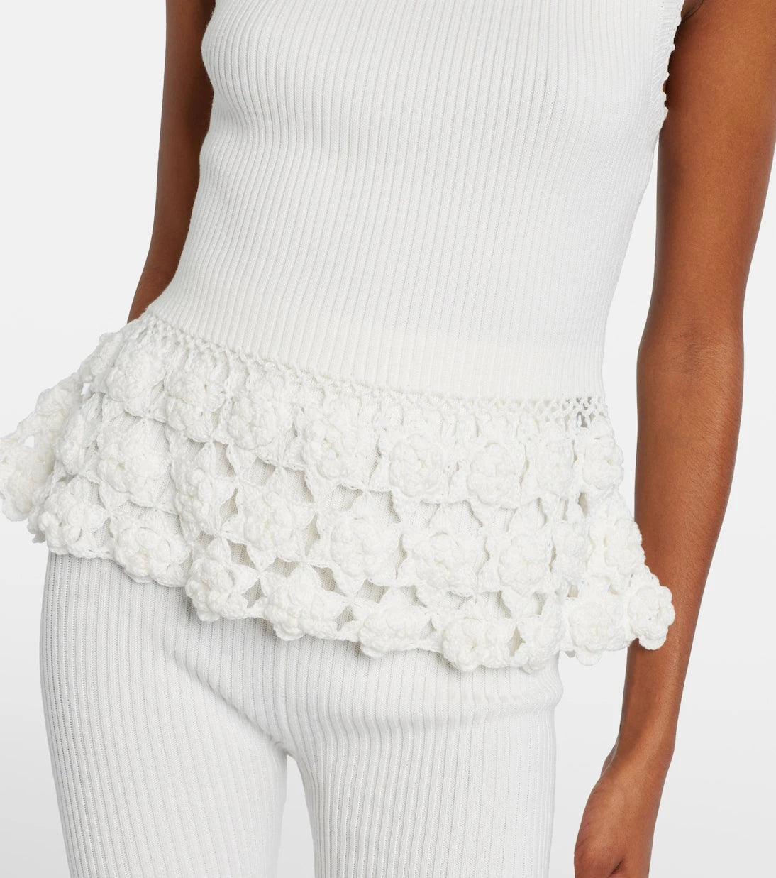 Ganni - Crochet-trimmed ribbed cotton-blend top