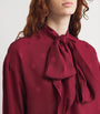 Etro Red Silk Tie-Neck Blouse