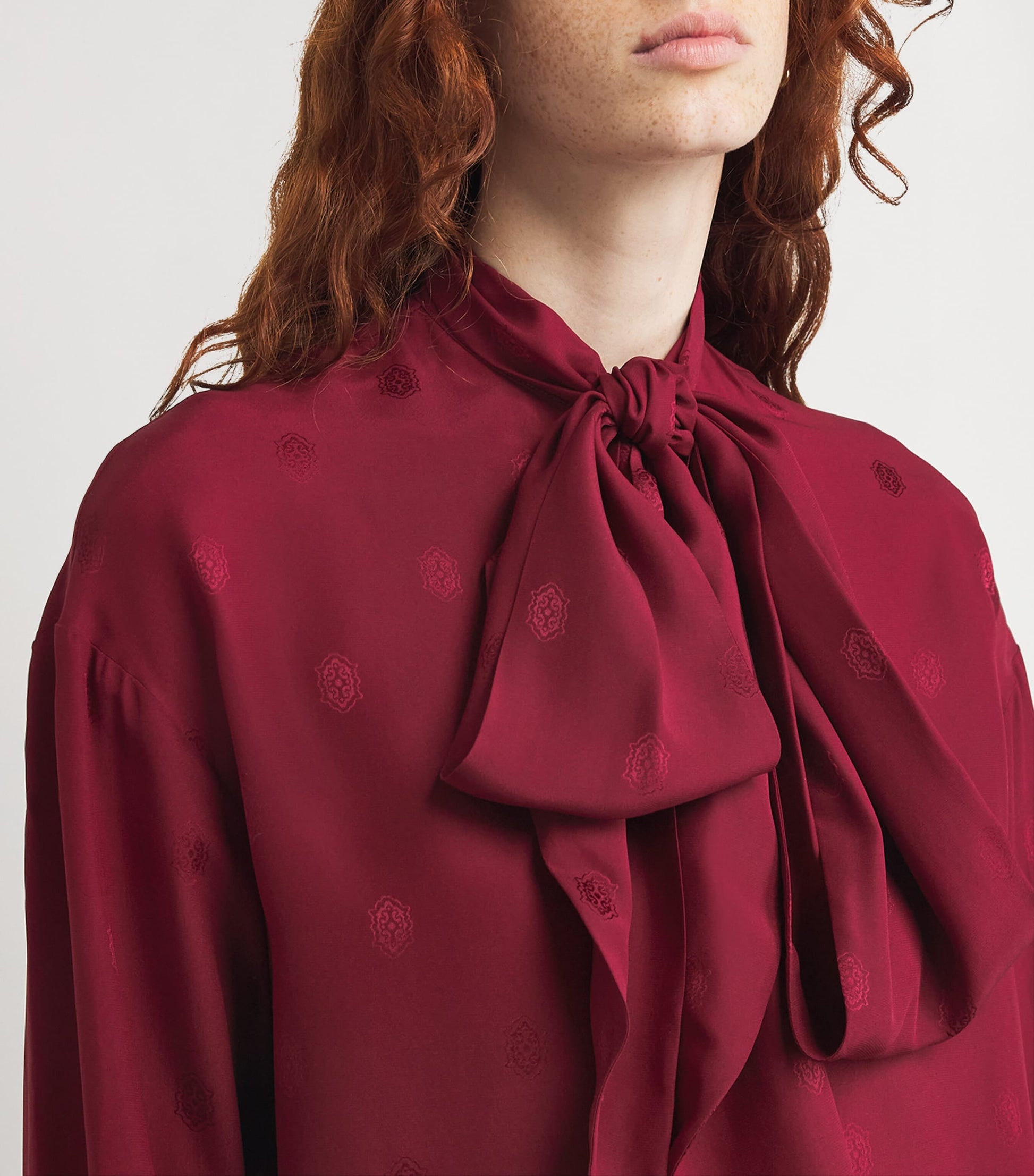 Etro Red Silk Tie-Neck Blouse