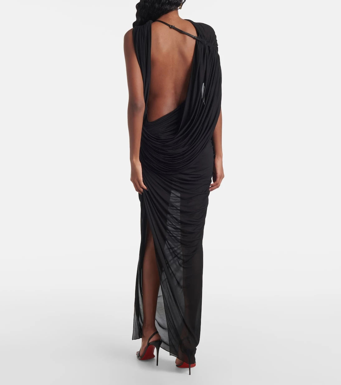 Mugler - Draped open-back jersey maxi dress
