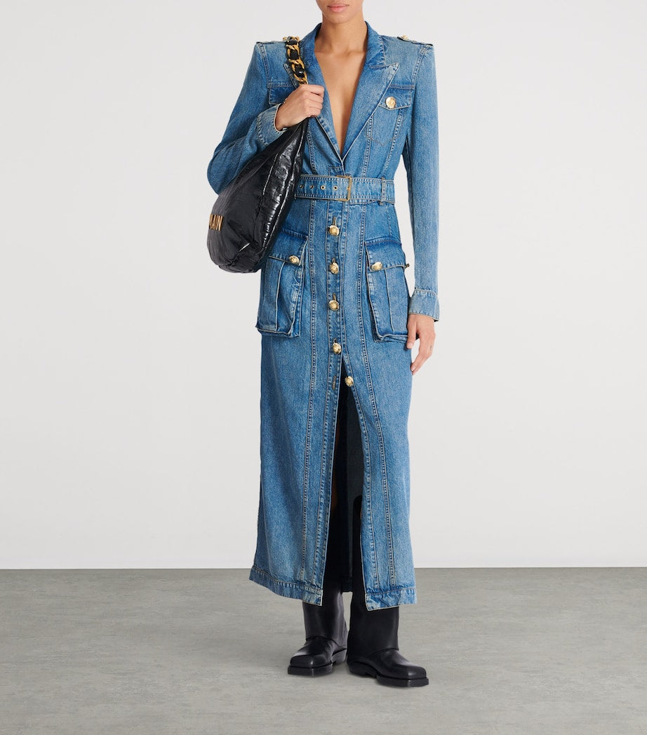 Blue Denim Belted Maxi Dress