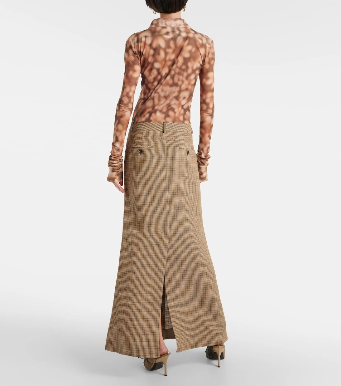 Acne Studios - تنورة ماكسي كاروهات من مزيج الكتان