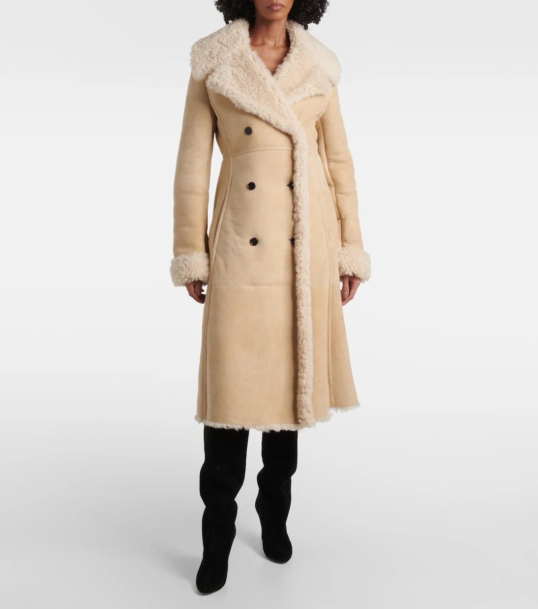 Alaïa - Shearling-trimmed suede coat