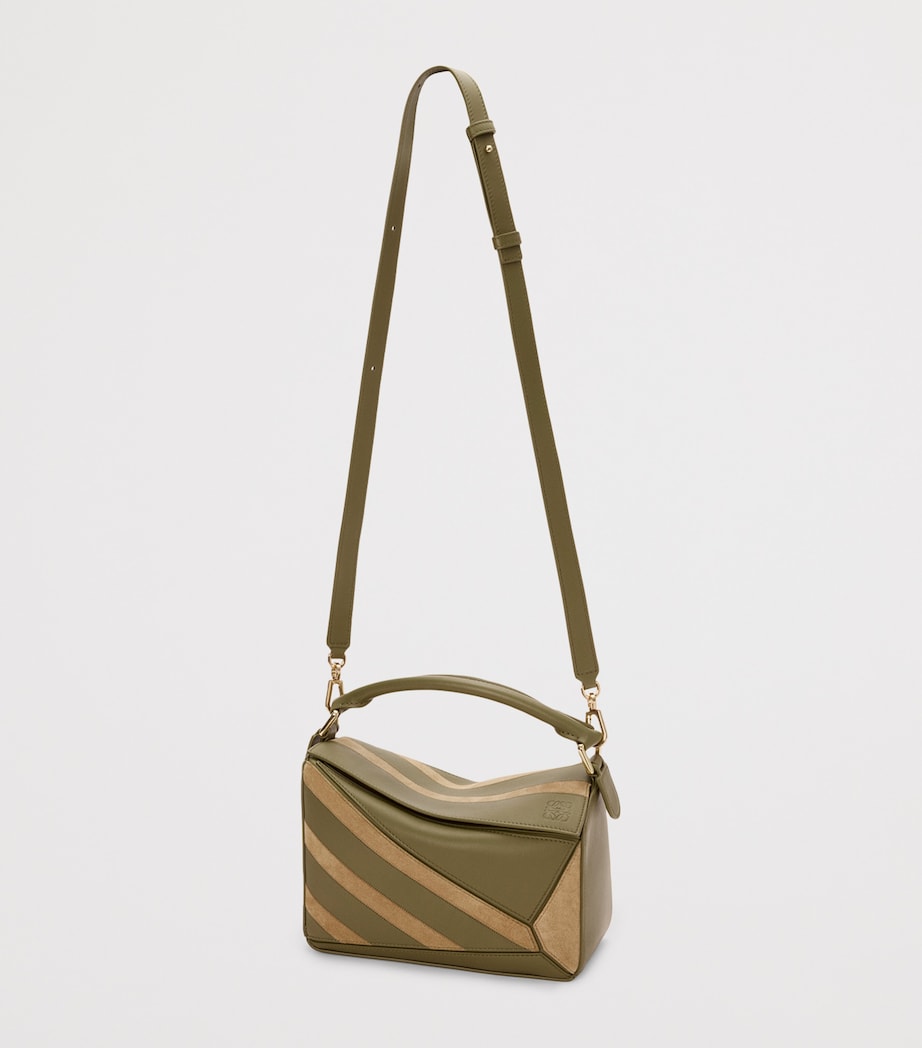LOEWE Green Small Leather-Suede Puzzle Top-Handle Bag