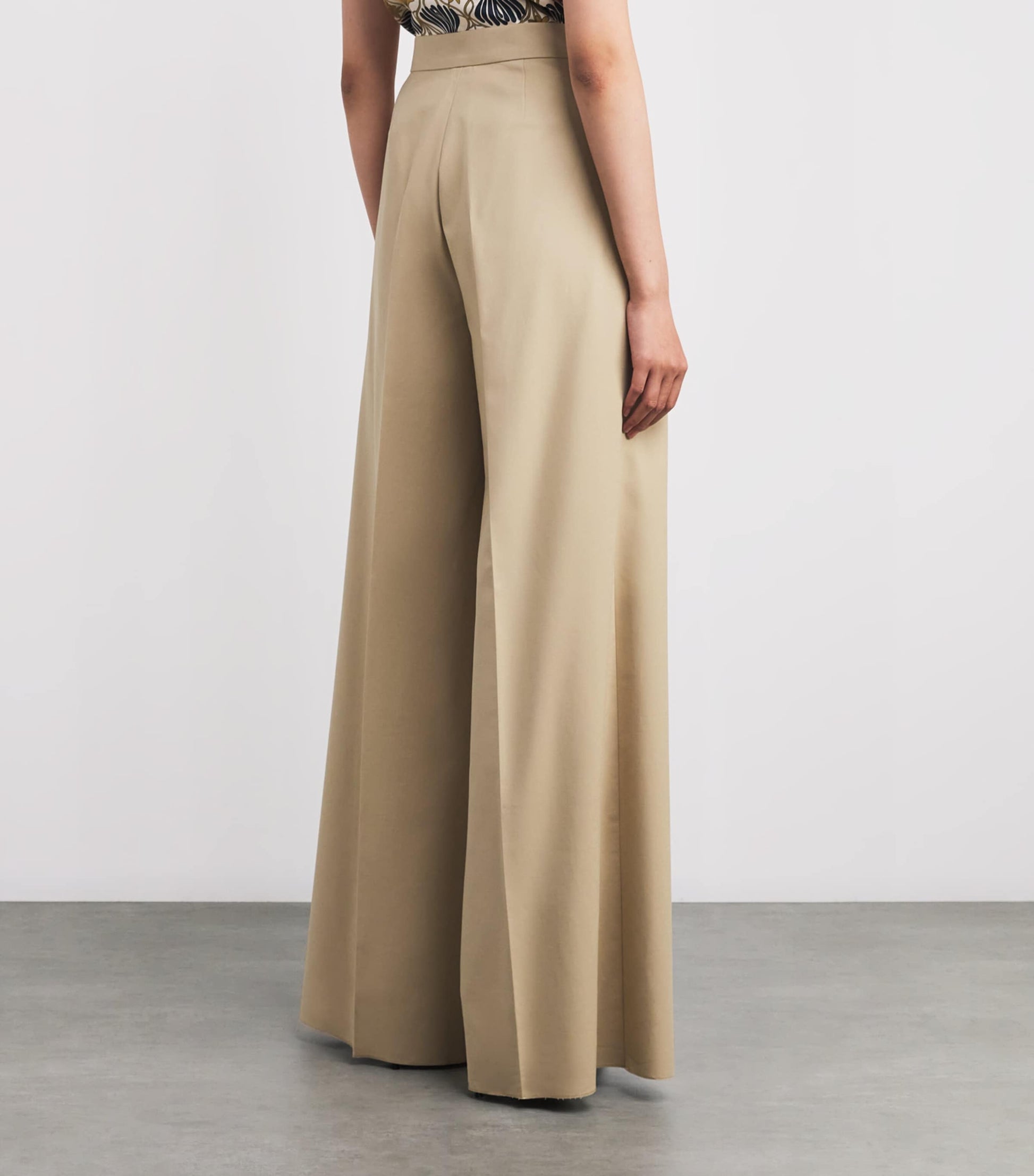 Max Mara Beige Stretch-Cotton Wide-Leg Trousers