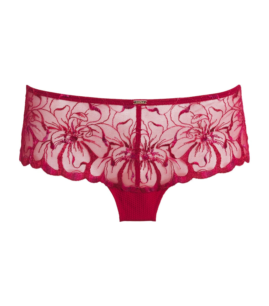 Chantelle Red Embroidered Fleurs Shorty Briefs