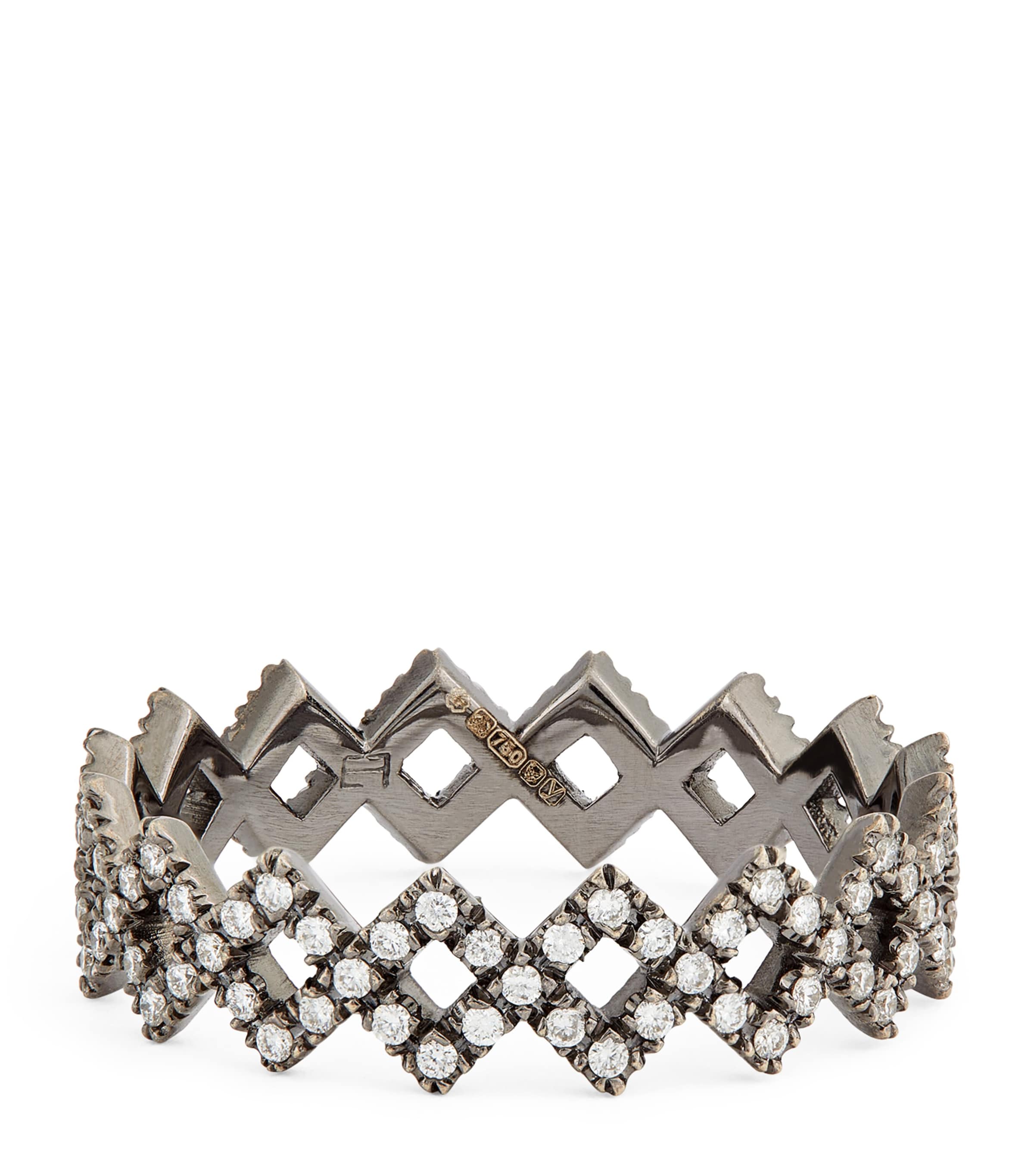 Eva Fehren Blackened White Gold and Diamond Rex Ring