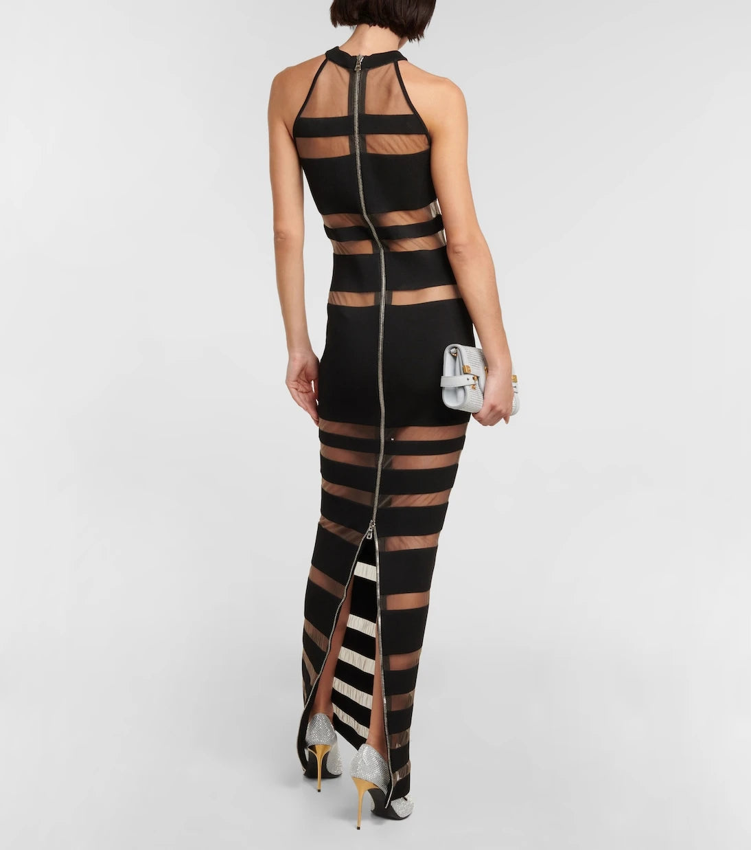 Balmain - Halterneck mesh-paneled gown