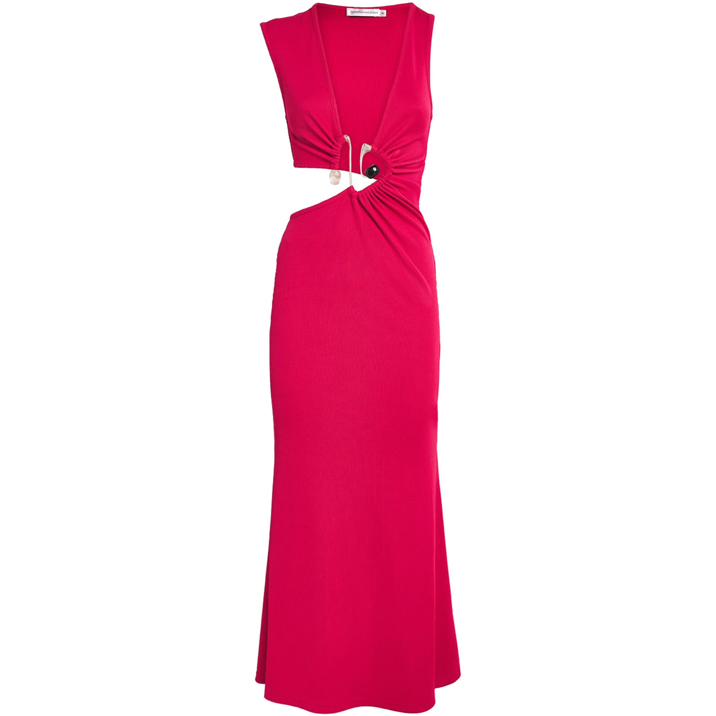 Red Spiral Crystal Cut-Out Maxi Dress