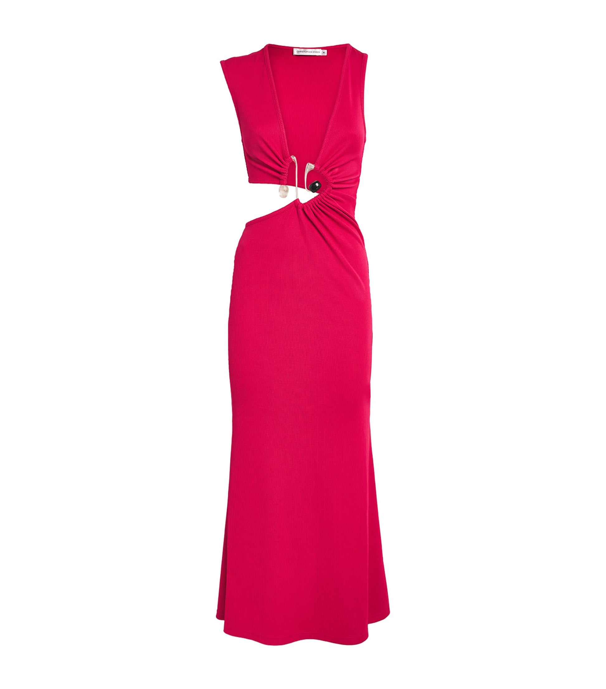Red Spiral Crystal Cut-Out Maxi Dress