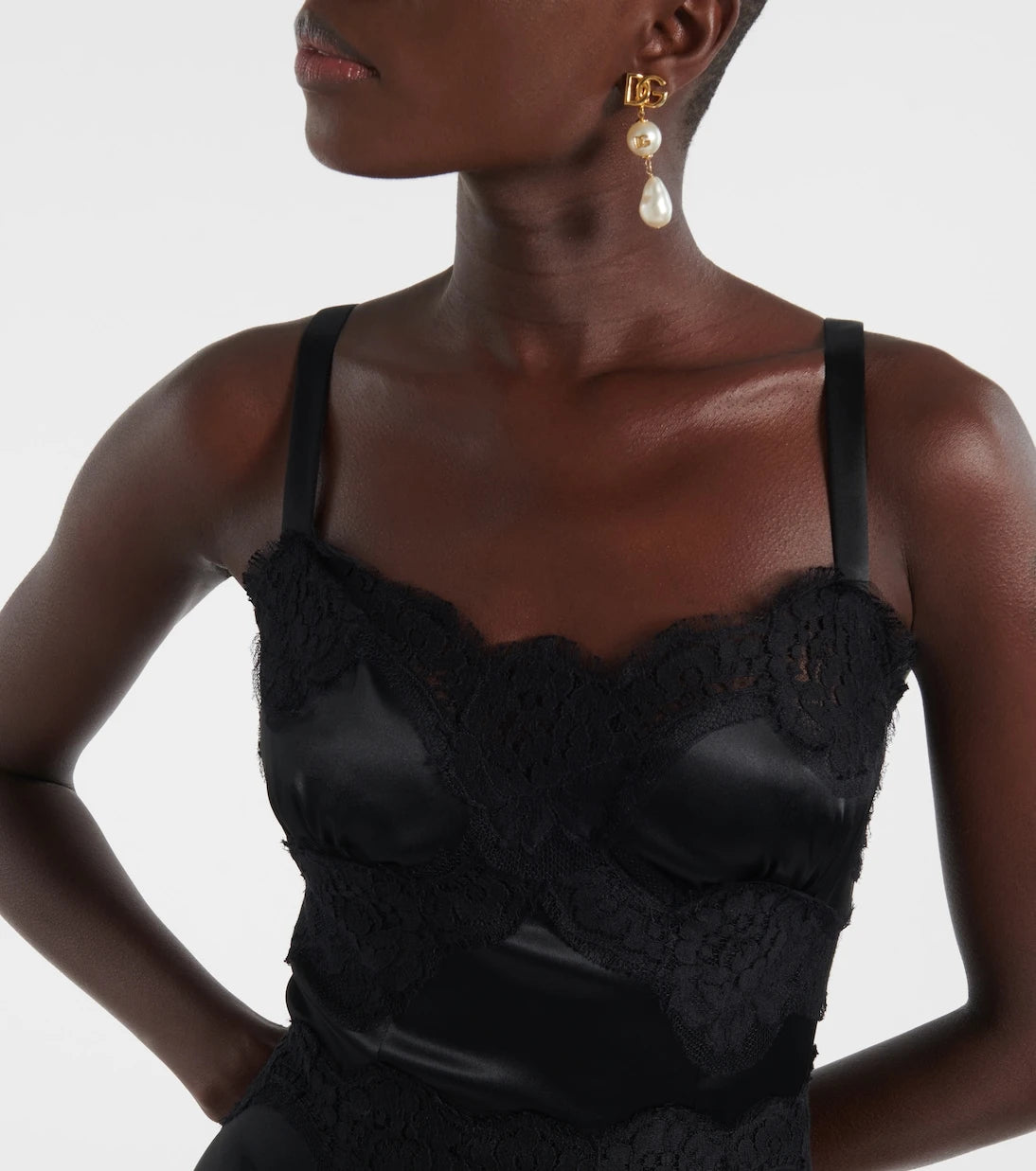 Dolce&Gabbana - Lace-trimmed satin slip dress