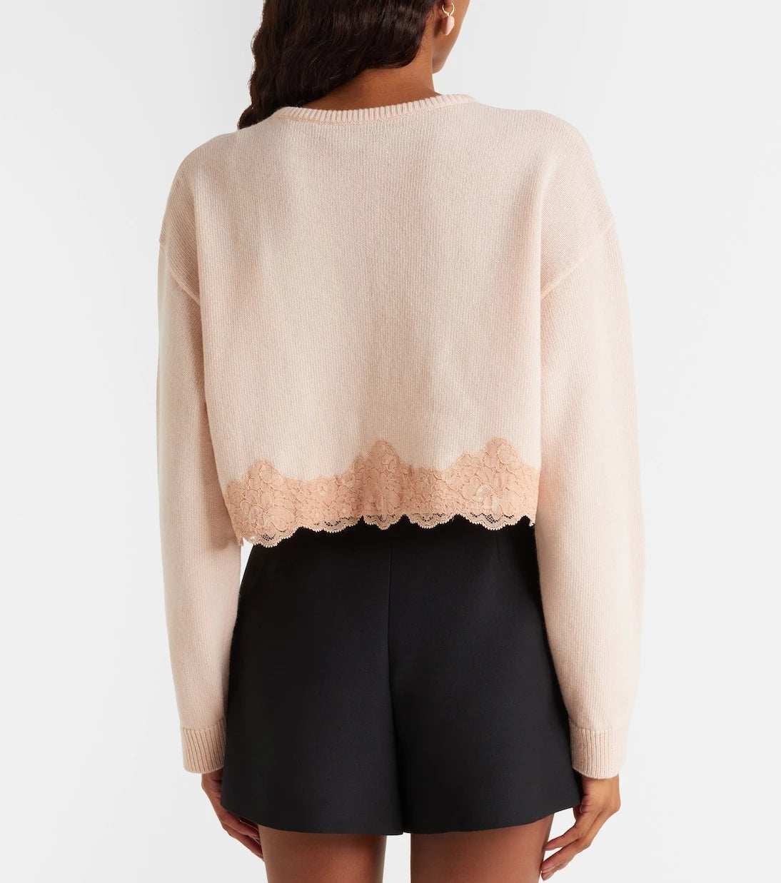 Valentino - Lace-trimmed cropped virgin wool cardigan