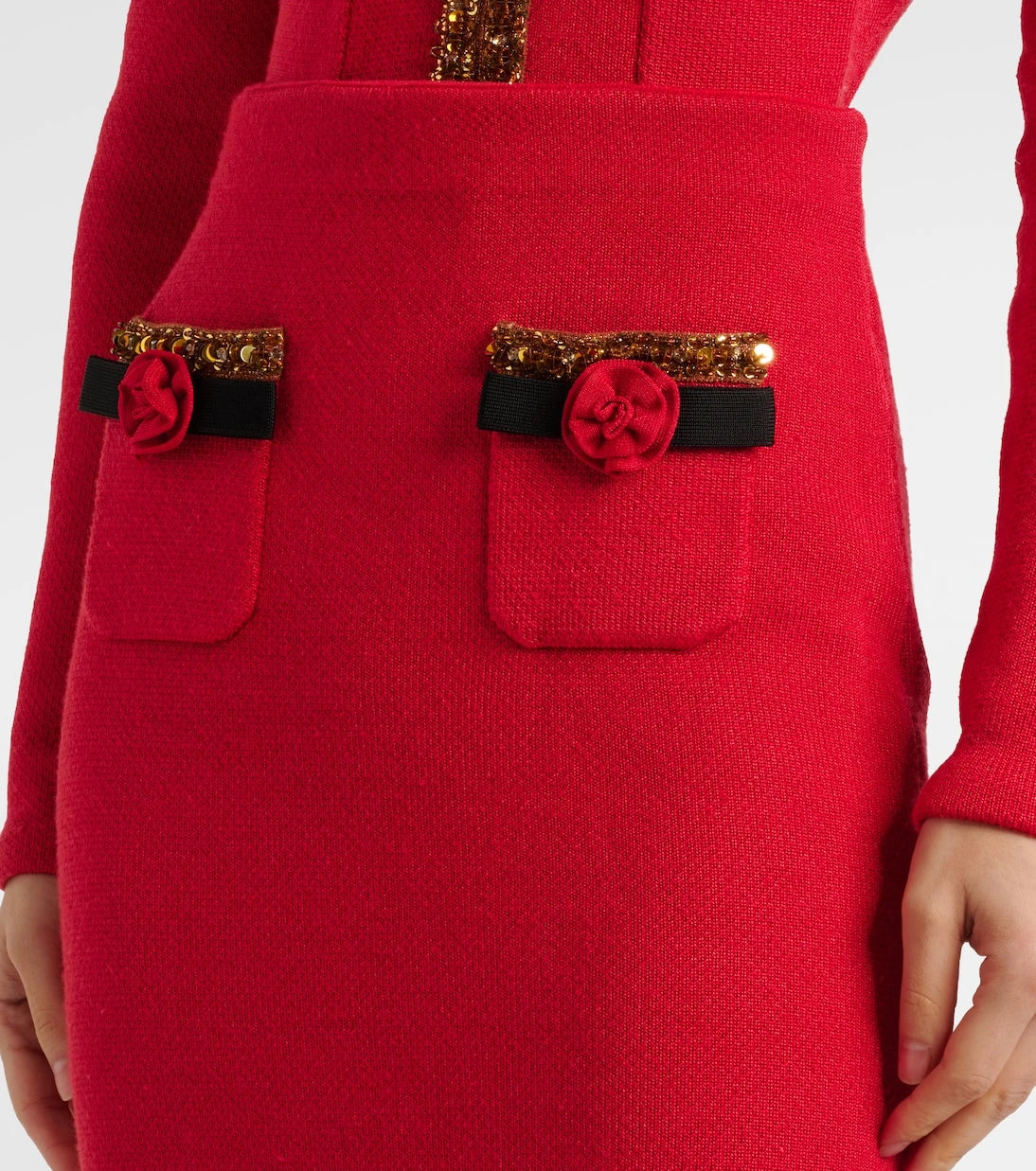 Self-Portrait - Embellished knitted midi skirt
