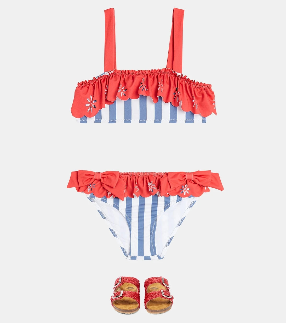 Patachou - Striped ruffled bow-detail bikini