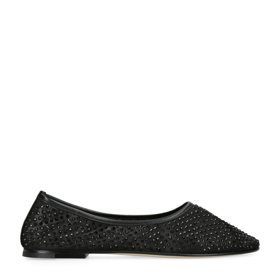 Crystal-Embellished Balla Mesh Ballet Flats BLACK