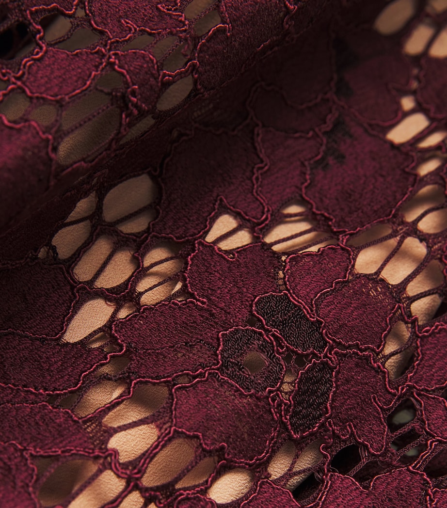 Self-Portrait Burgundy Guipure Lace V-Neck Midi Dress