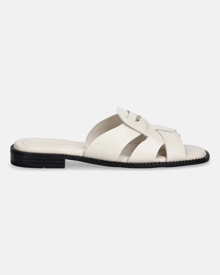 Tommy Hilfiger kadın deri sandalet terlik COIN LEATHER SANDAL