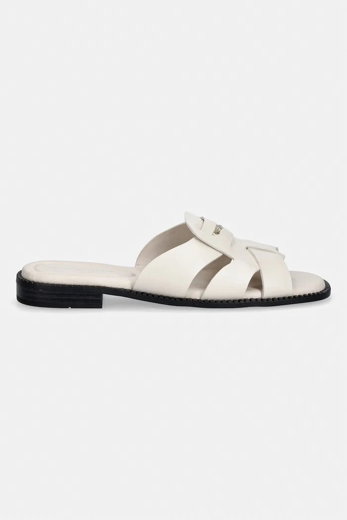 Tommy Hilfiger kadın deri sandalet terlik COIN LEATHER SANDAL