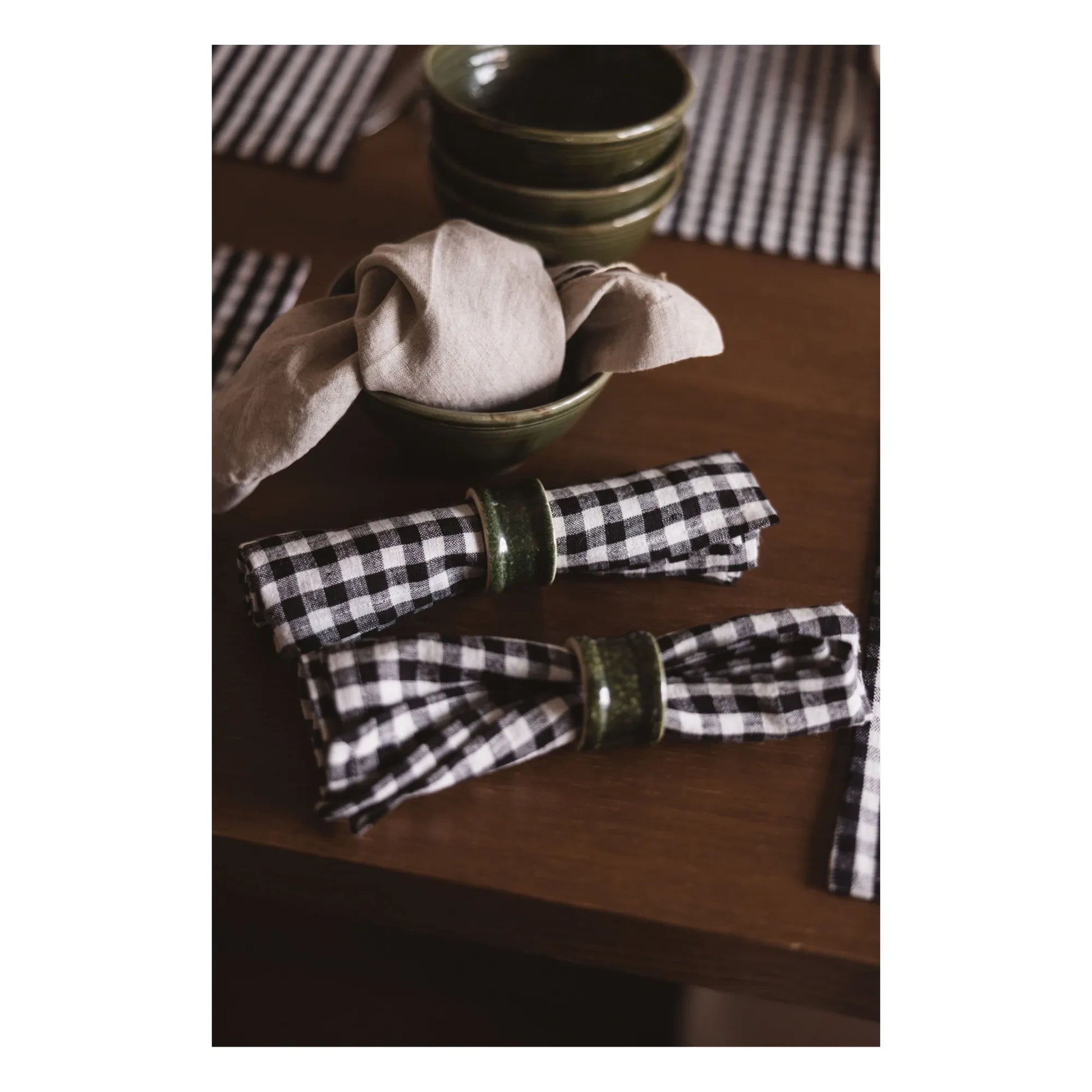 Gabrielle Paris - Gingham Washed Linen Napkin | Black