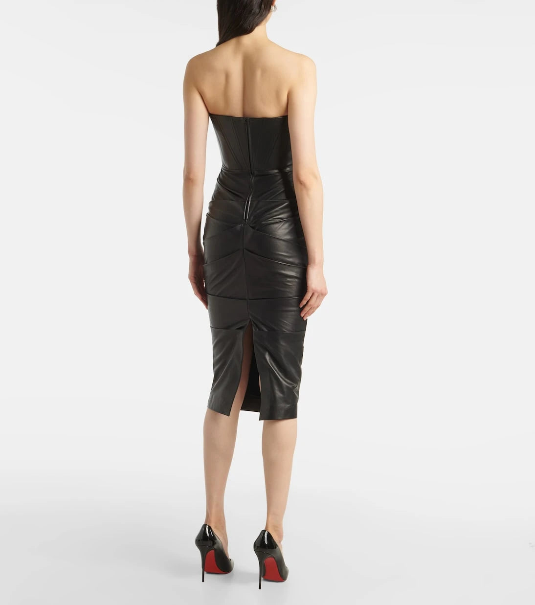 Alex Perry - Ruched leather midi dress