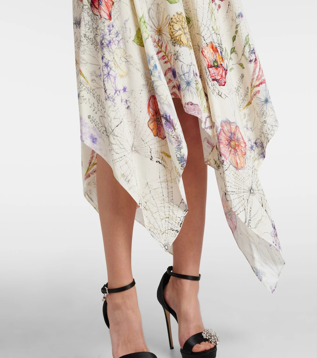 McQueen - Meadow floral asymmetric midi dress