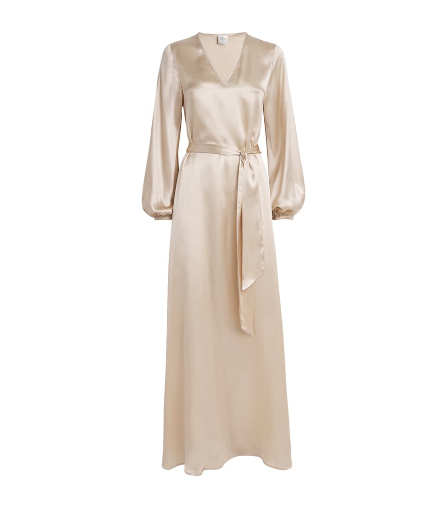 Eleventy Beige Silk Long-Sleeve Maxi Dress