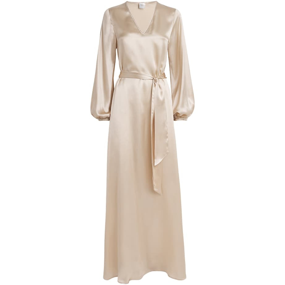 Eleventy Beige Silk Long-Sleeve Maxi Dress