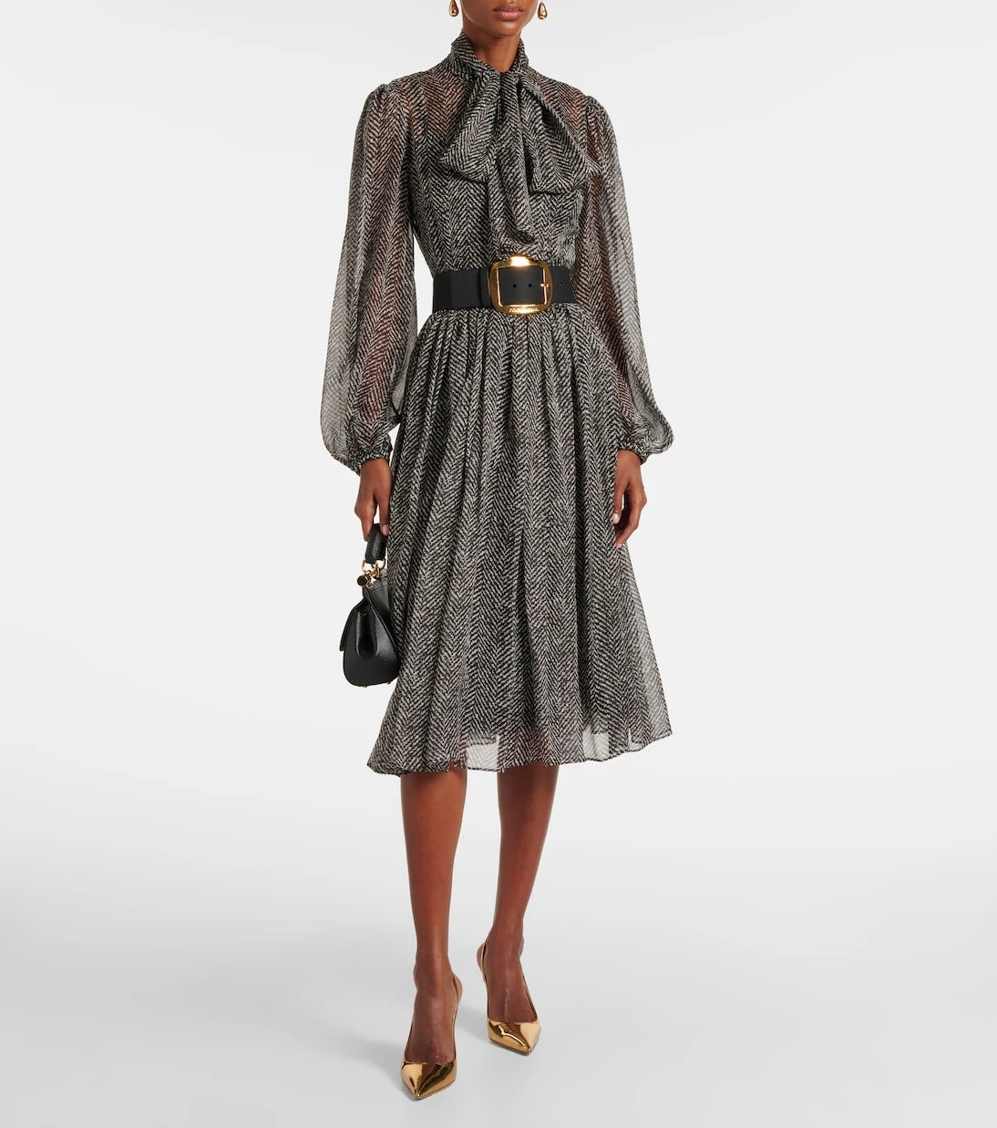 Dolce&Gabbana - Chevron tie-neck silk-blend midi dress