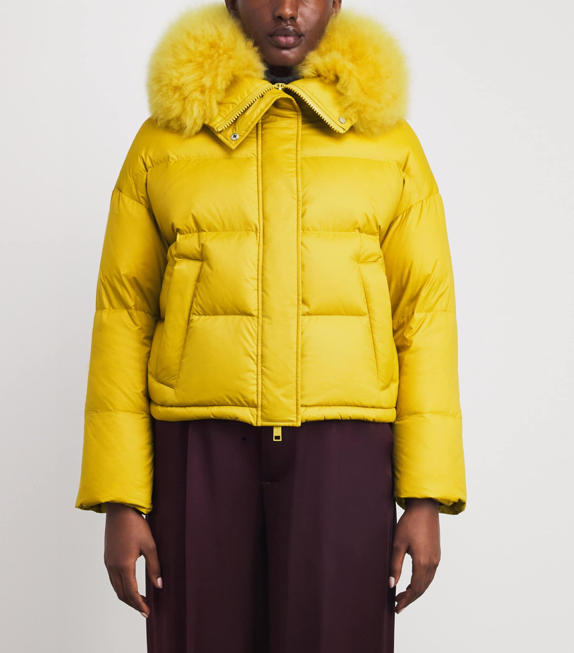 Yves Salomon Yellow Down-Fur Technical Puffer Jacket (60cm)
