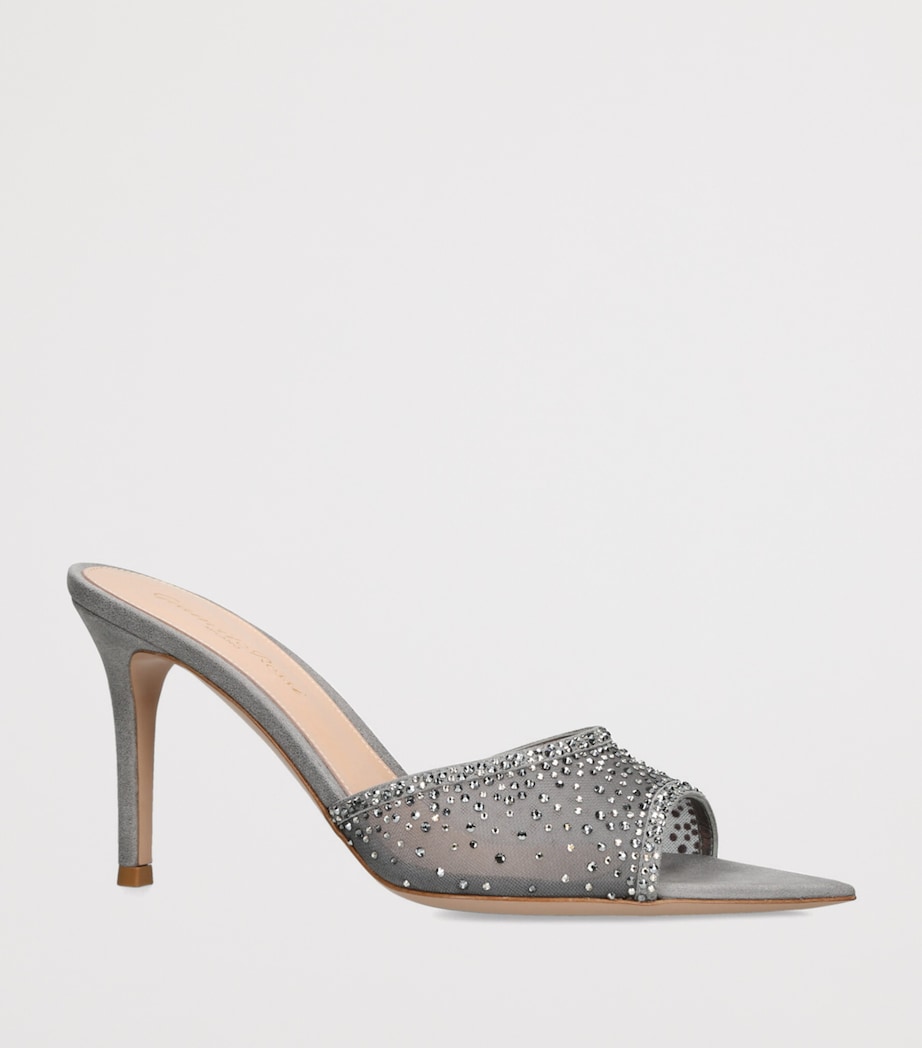 Embellished Silk-Suede Rania Mules 85