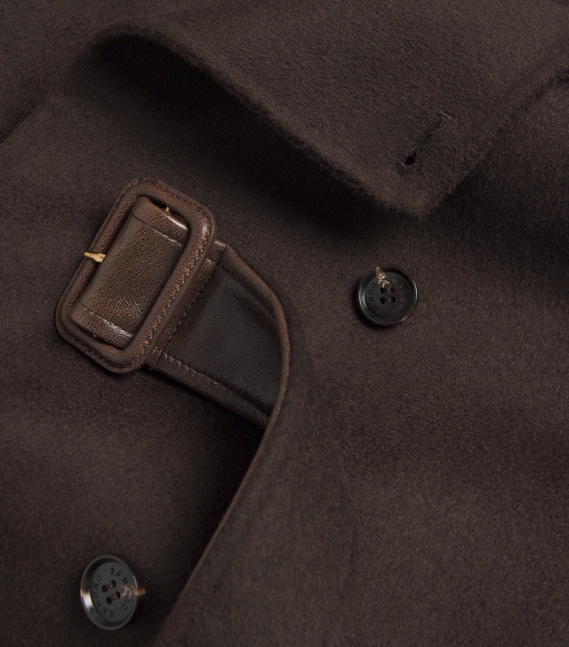 Sandro Paris Brown Wool Leather-Collar Coat