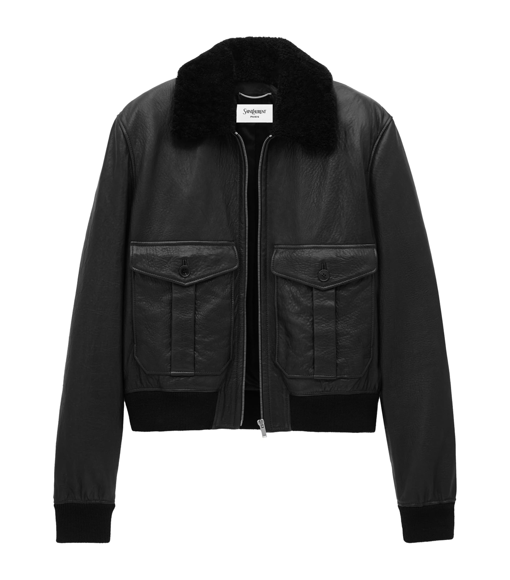 Saint Laurent Black Shearling-Collar Leather Jacket