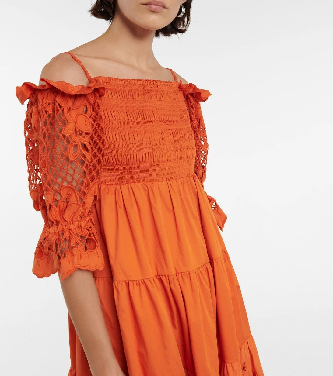 Self-Portrait - Embroidered cotton poplin midi dress