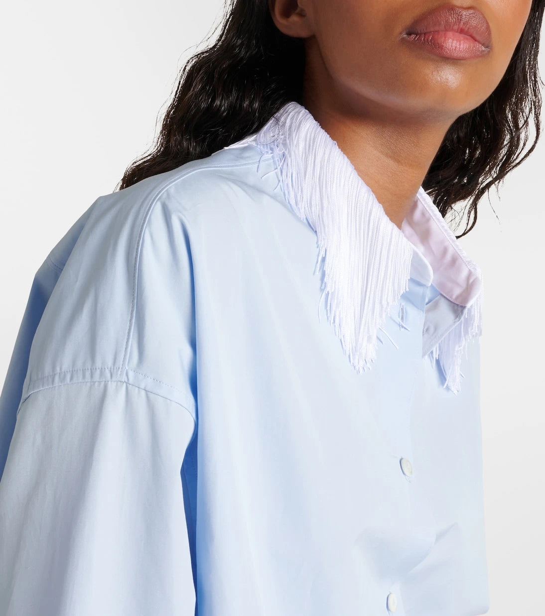 Prada - Fringe-trimmed cotton poplin shirt