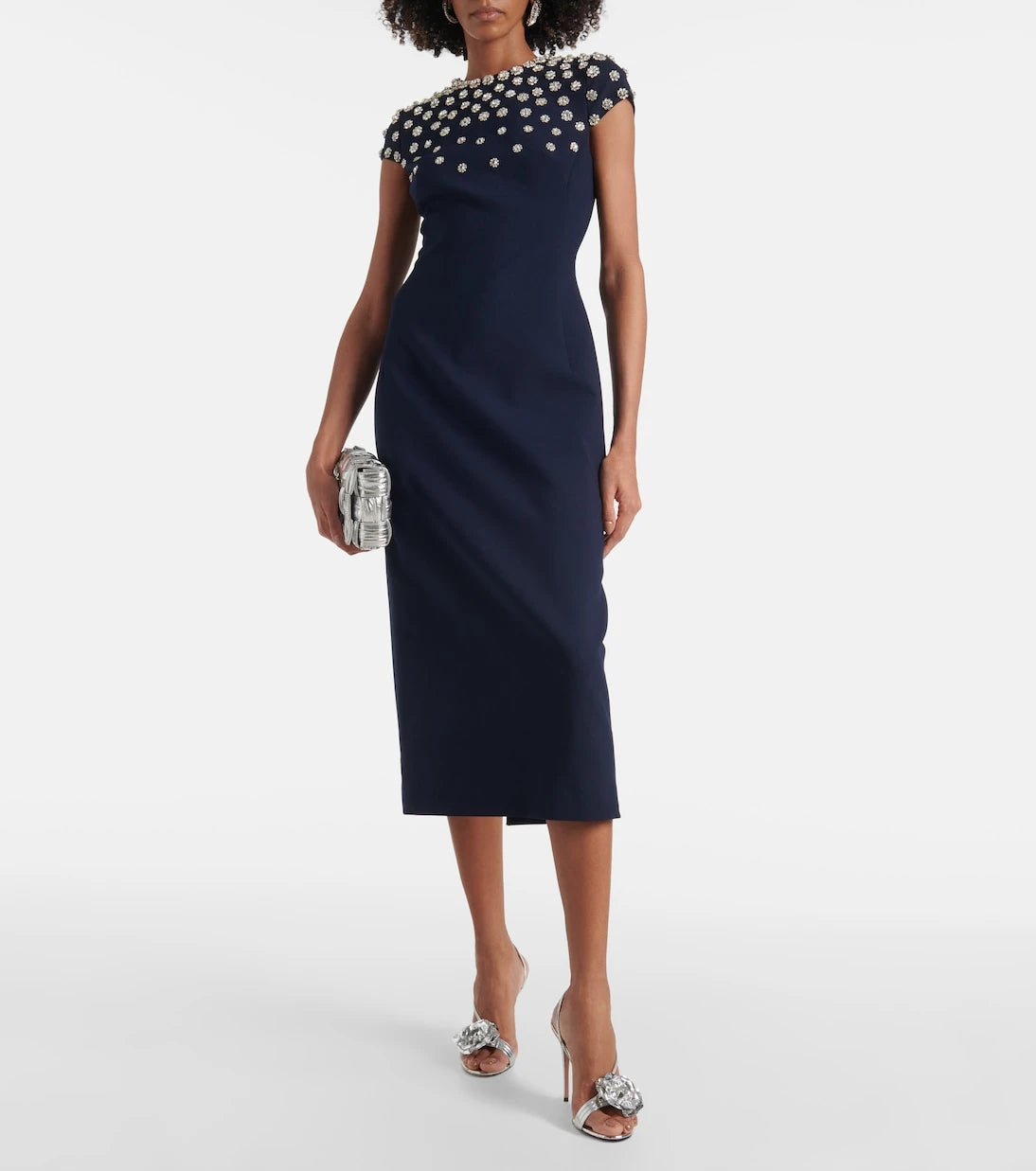 Oscar de la Renta - فستان متوسط الطول من مزيج الصوف مزين بالترتر