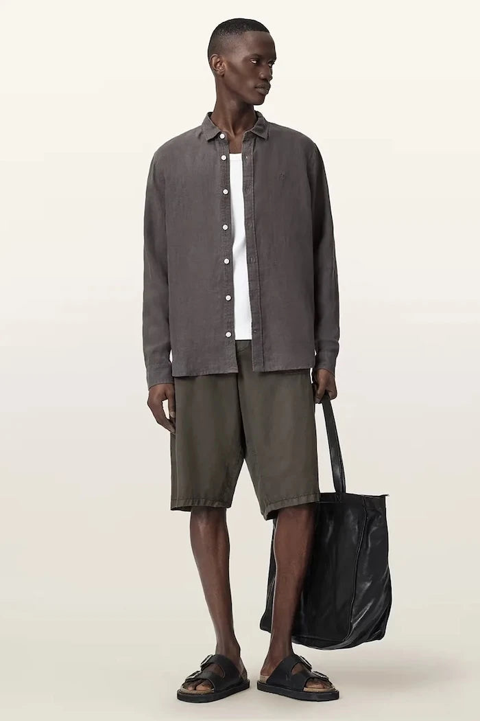 AllSaints риза мъжка от лен LOOM