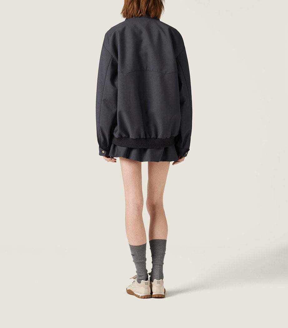 Grey Kid Mohair-Wool Bomber Jacket